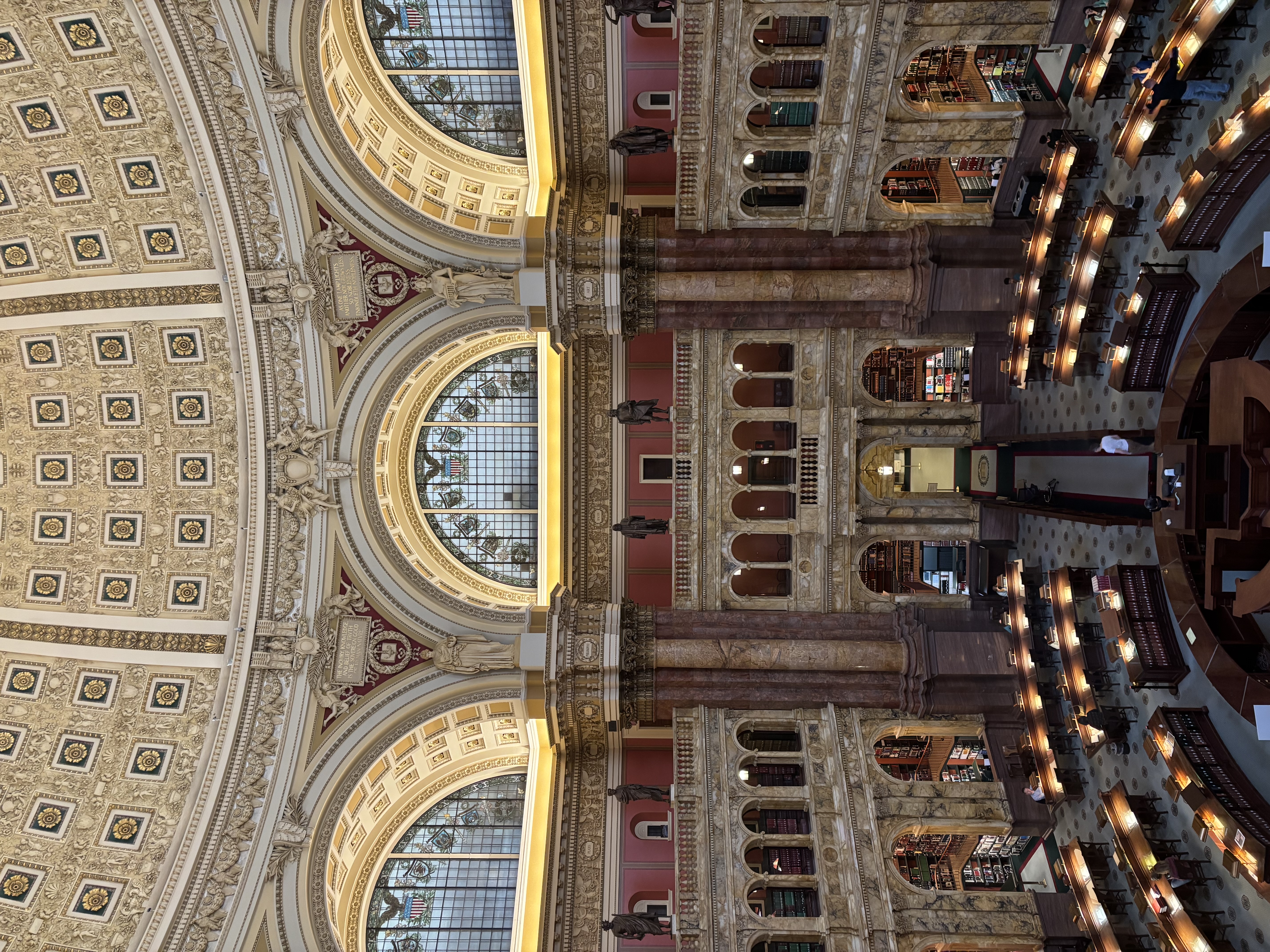 Ornate library architecture, domed ceiling