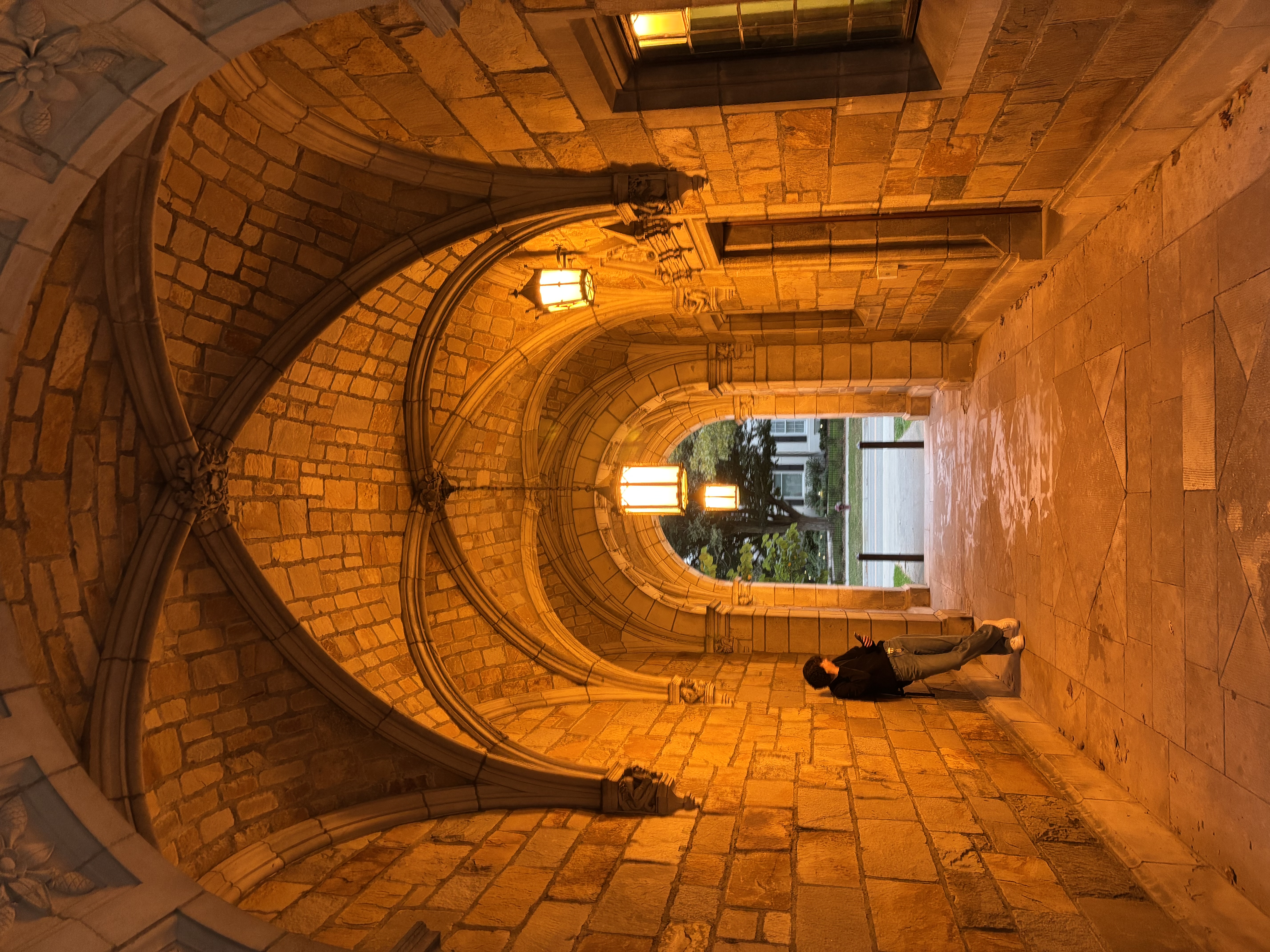 Gothic vaulted archway in golden stone